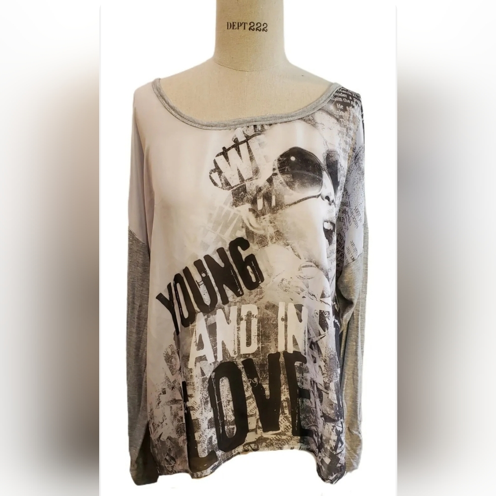 Live To Be Spoiled Sheer Front Graphic Young And In Love Top Size 1X
